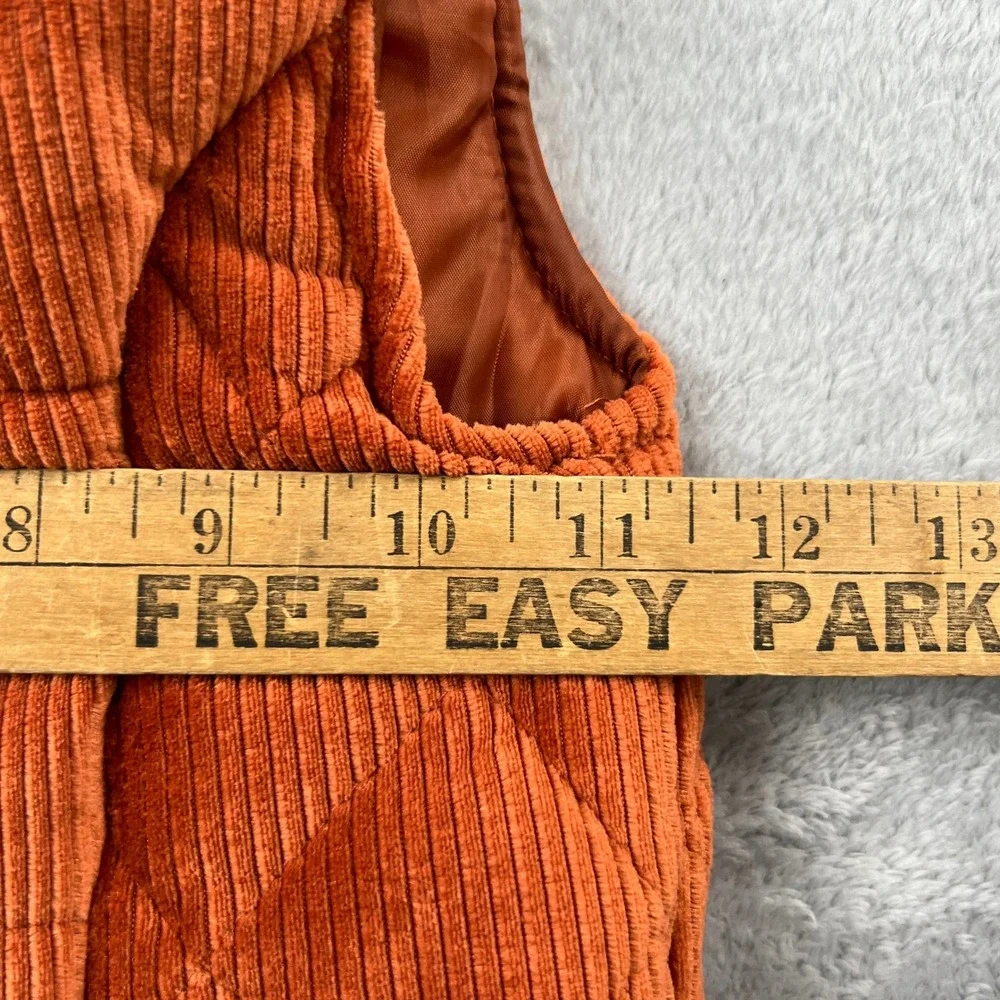 Nicole Miller Corduroy Puffer Vest 2T Orange Women Faux Fur Hood Quilted Zip